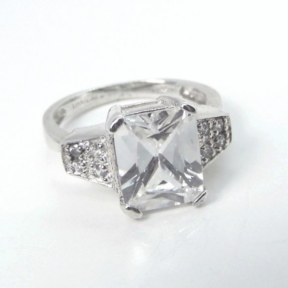 3.60ct Radiant cut Solitaire SILVER Ring - Picture 2 of 6